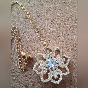 18k Yellow Gold Plated Cubic Zirconia Flower Necklace